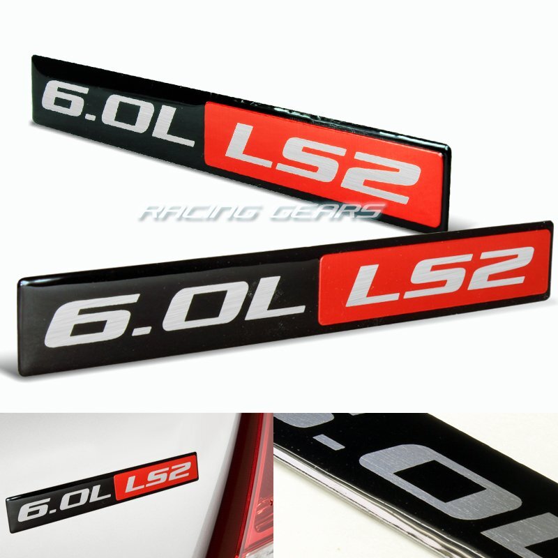 2 x Universal 6.0L LS2 Engine Red & Black Aluminum Emblem Sticker Badge Decal