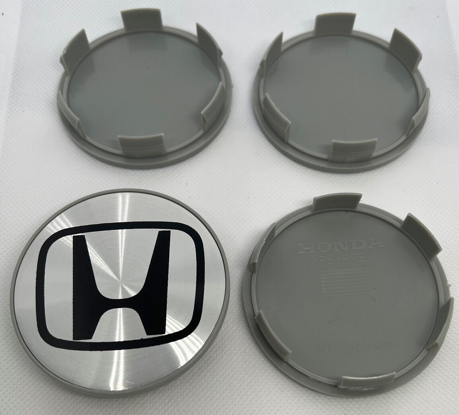 Honda Wheel Center Silver Chrome Caps Black Logo Hubcaps 2.25 inch (Set of 4PCS)