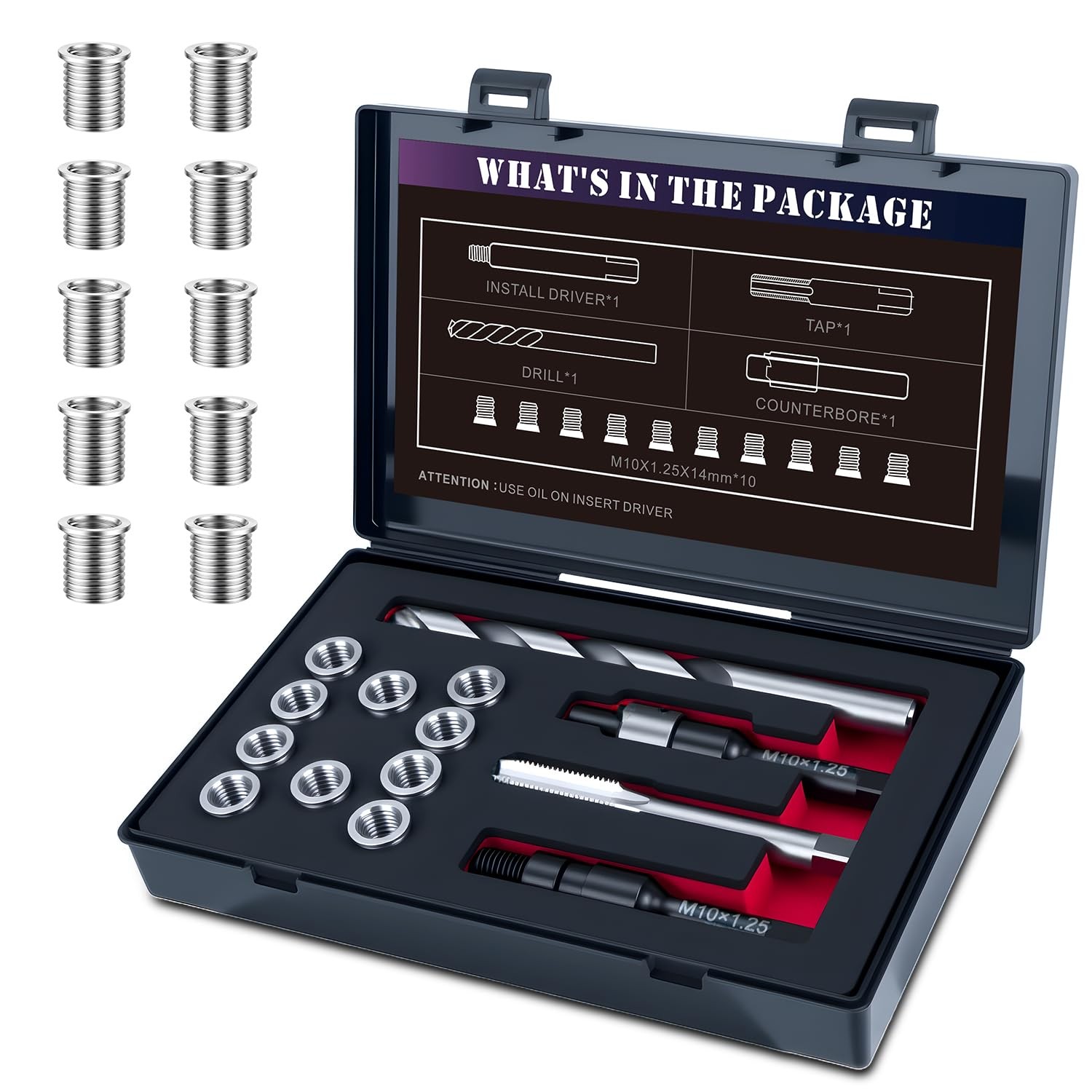 SENNMONN M10X1.25 Thread Repair Kit with 14mm Insert HSS 10 millimeters