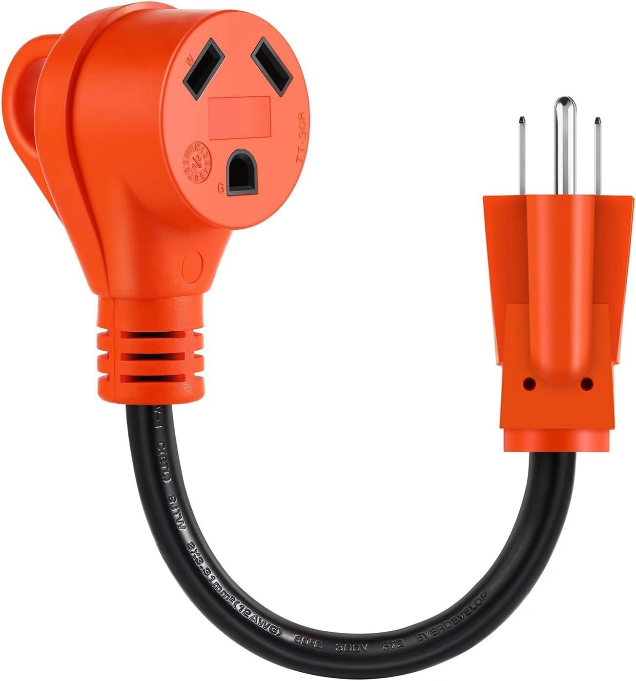 30A to 15 A 110 RV Adapter Cord, NEMA 5-15P Male to TT-30R STW with LED 12 Inch