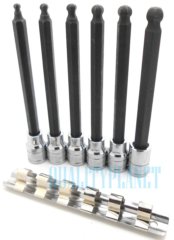 6pc 3/8″ dr 5″ Extension Metric BALL POINT HEX KEY BIT SOCKET SET S2 STEEL