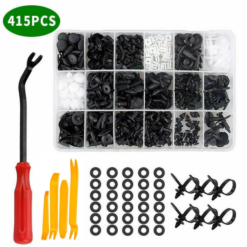 415pc Plastic Rivets Fender Fastener Car Push Bumper Pin Clip Remover Tool