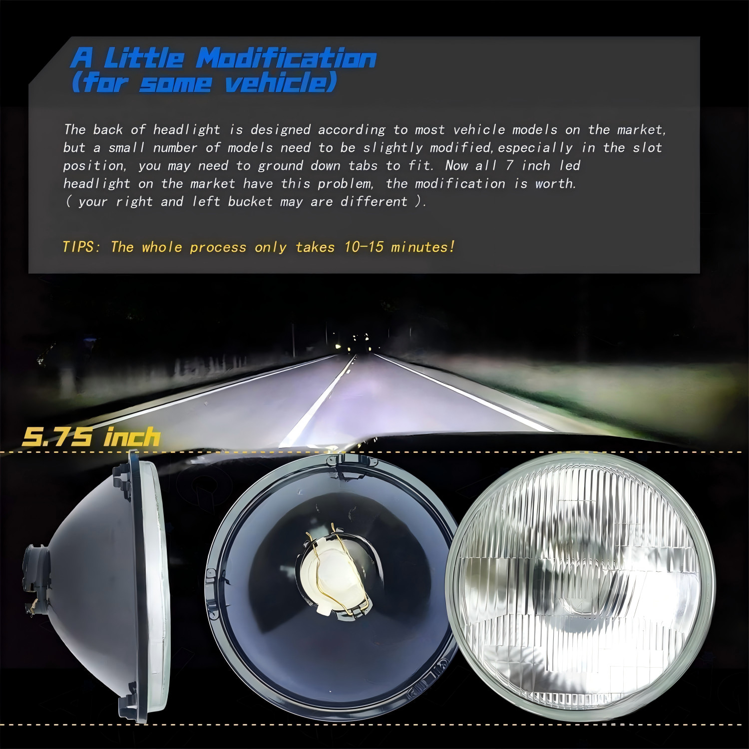 4pcs 5.75″ 5-3/4 inch Round LED Headlights Hi-Lo for Ford Galaxie 500 1962-1974+