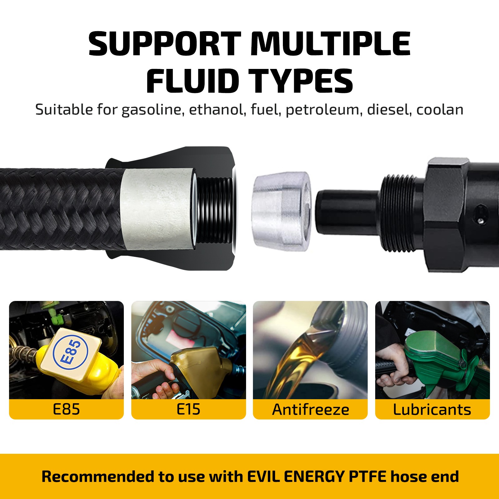 6AN-8AN-10AN PTFE Fuel Line Kit E85 Nylon Braided Fuel Hose Kit 10FT-20FT-30FT
