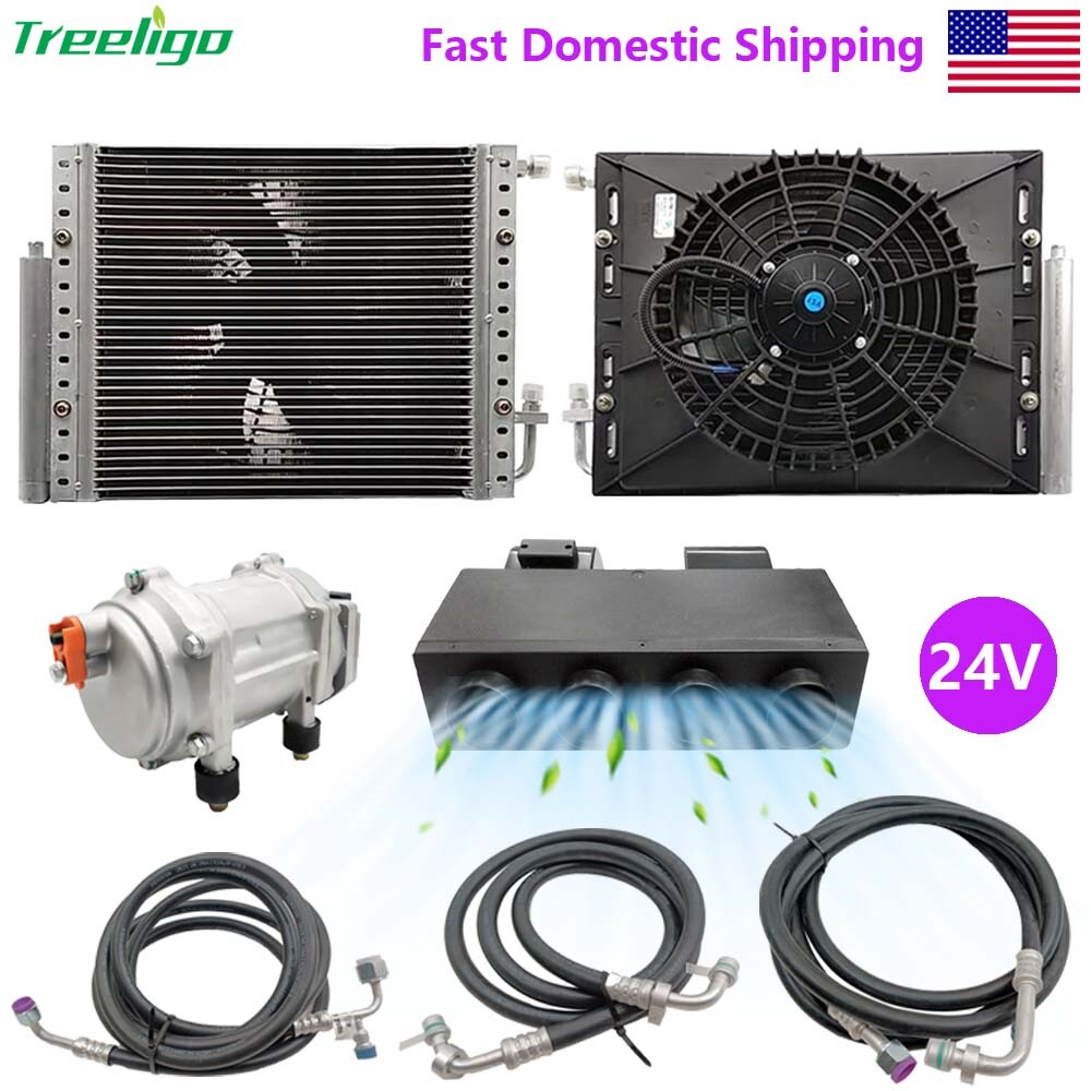 24V Car Air Conditioner Electric Underdash AC Compressor Kit Universal 10000 BTU