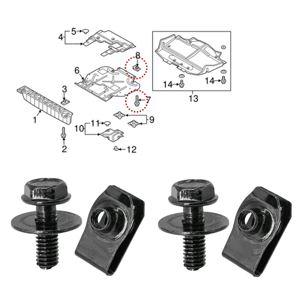 5pcs/Set Body Bolts & U-nut Clips M6 Engine Cover Undertray Splash Shield Guards