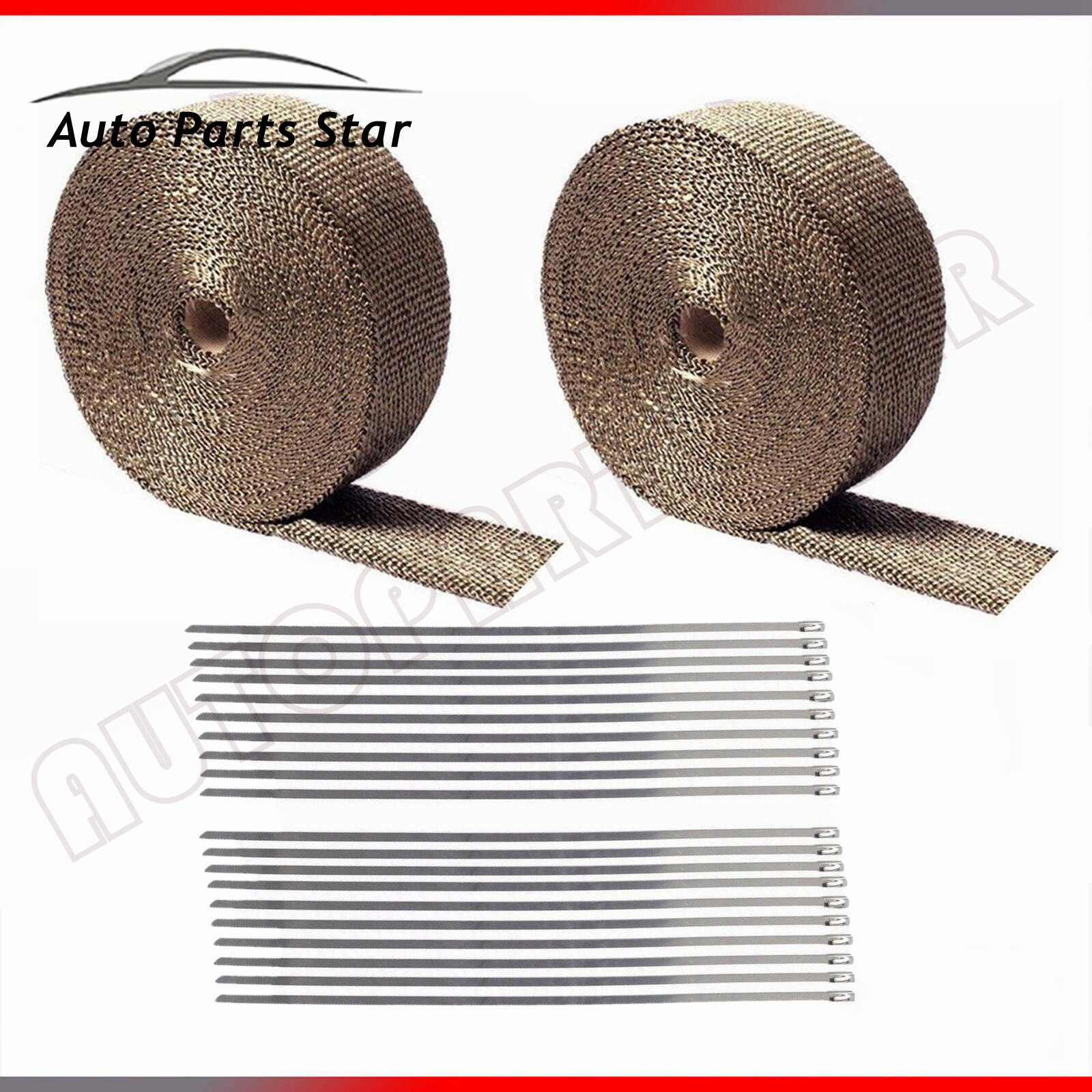 2 Roll x 2″ 50ft Titanium Lava Header Manifold Exhaust Heat Wrap Tape Ties Kit
