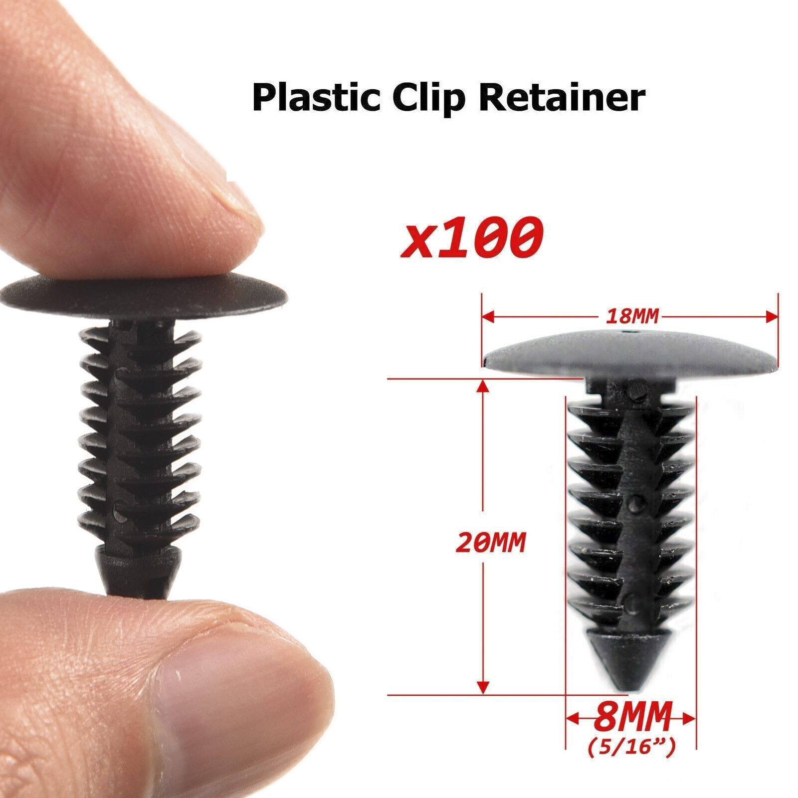 100X 0.3 inch Bumper Clips Auto Car Hole Plastic Rivets Fastener Fender Push Pin