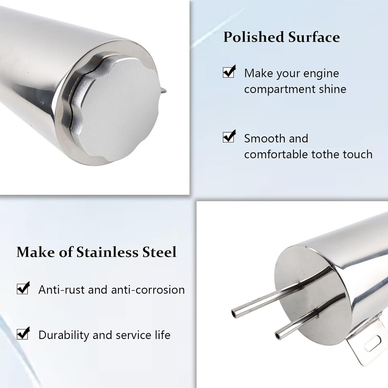 3″x9″ Polished Stainless Steel Radiator Coolant Overflow Catch Puke Tank 32OZ