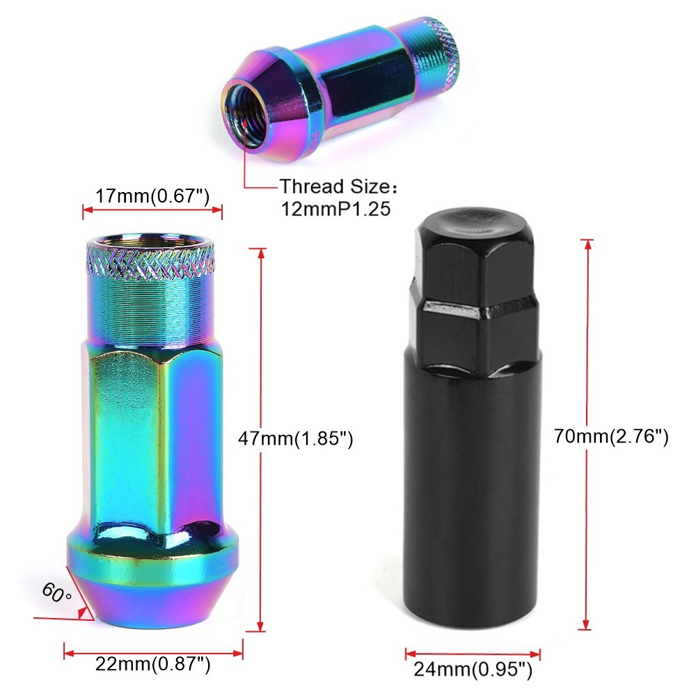20PCS Forged Steel Racing Wheel Lug Nuts 47mm Open End M12 x 1.5mm M12 x 1.25mm