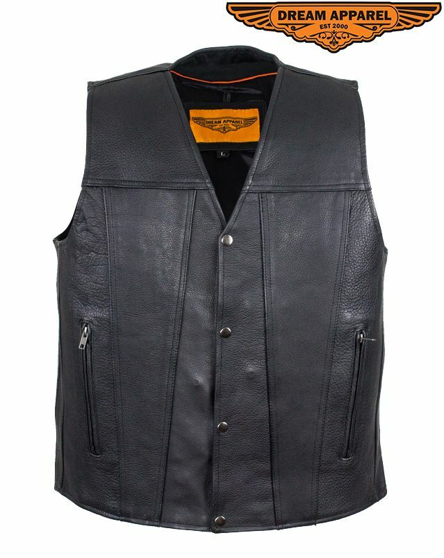 Men’s Motorcycle Classic Club Vest Multiple Pockets & Button-snap Front Closure