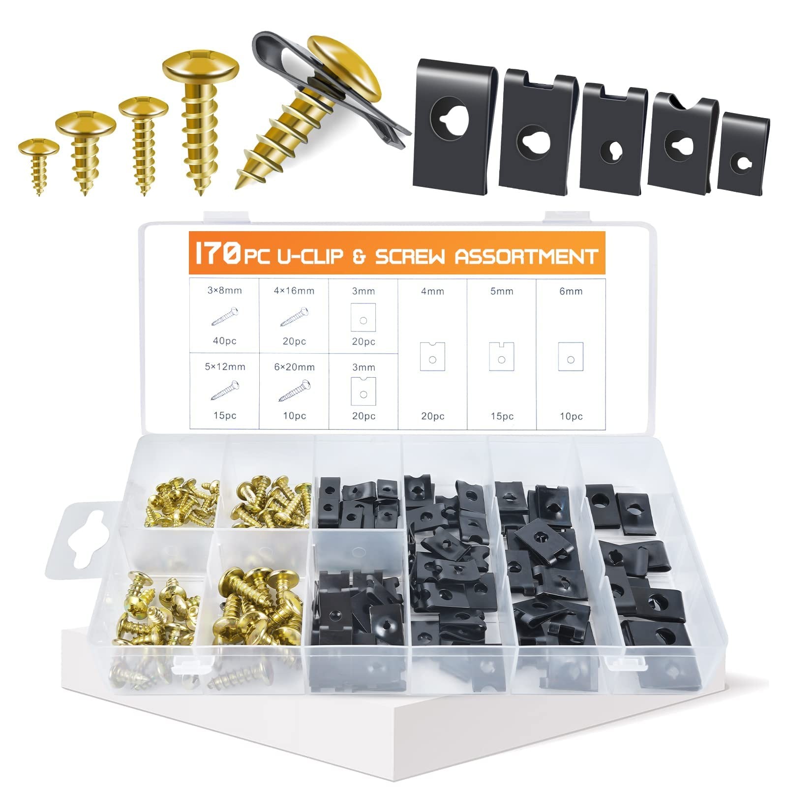 170PCS Car U Clips with Screw Assortment Kit 10 Different Sizes Automotive U…