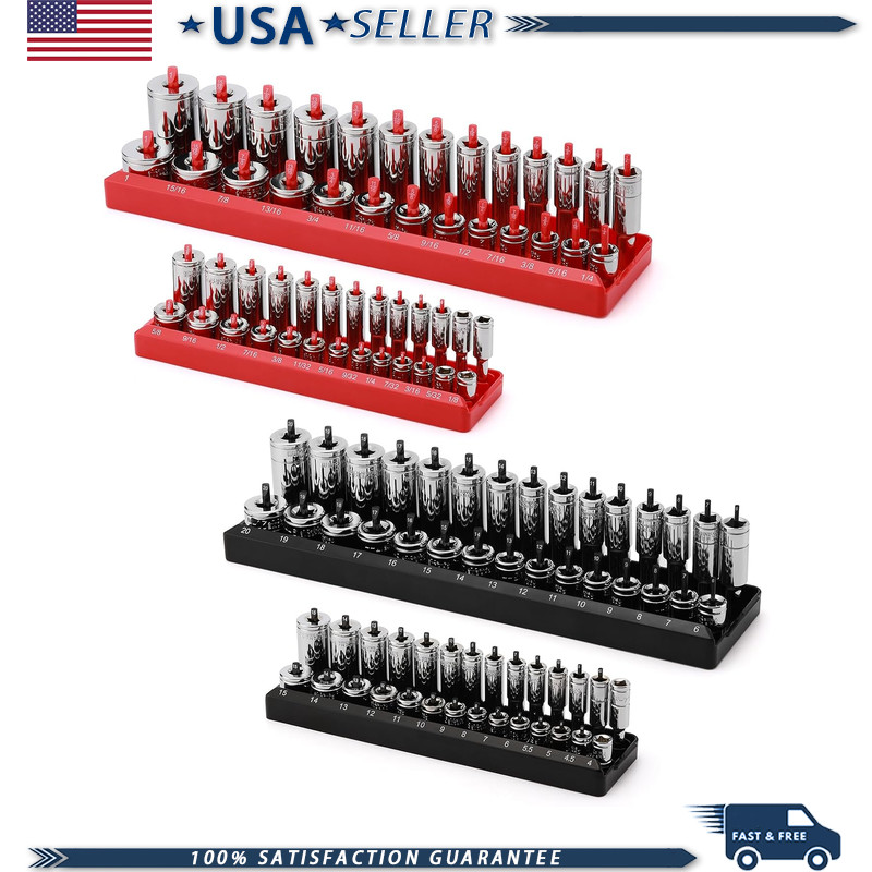 1/4-Inch 3/8-Inch Drive Socket Organizer Trays, 4-Piece SAE and Metric Socket Tr