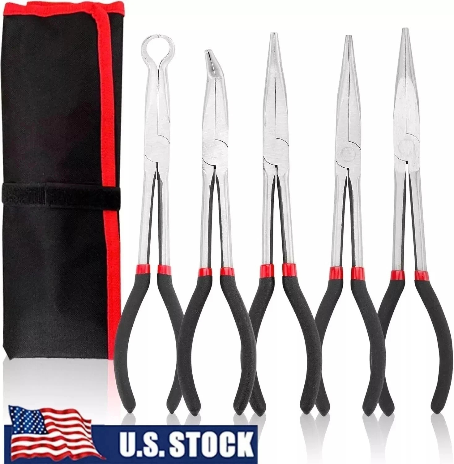 5 Pcs Needle Nose Pliers 11 in Long Needle Nose Plier Set with Storage Bag
