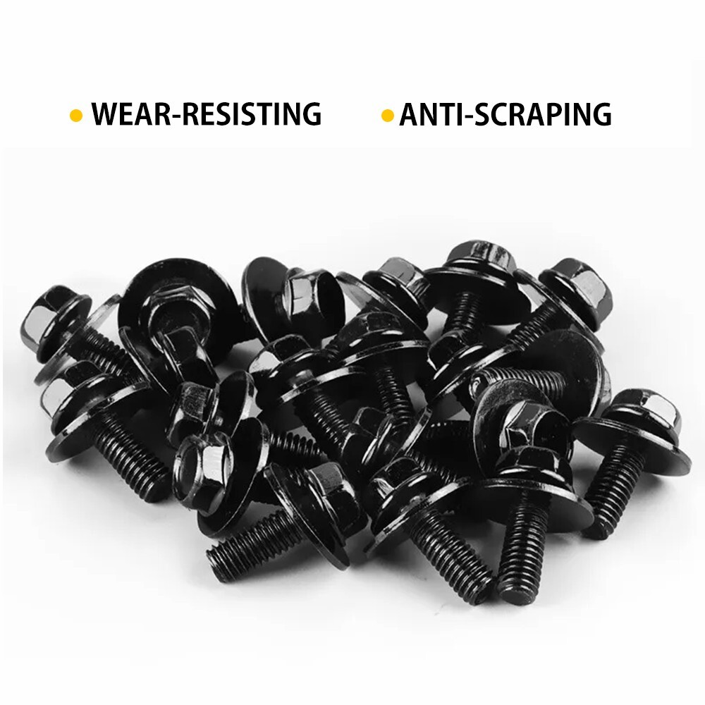 20PCS Body Bolts Screw Fastener Fender M6-1.0x 16mm Long- 10mm Hex- 17mm Washer