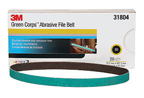 3M 36518 Green Corps File Belt, 1/2 in x 18 in, 80 grit, 20 belts per box