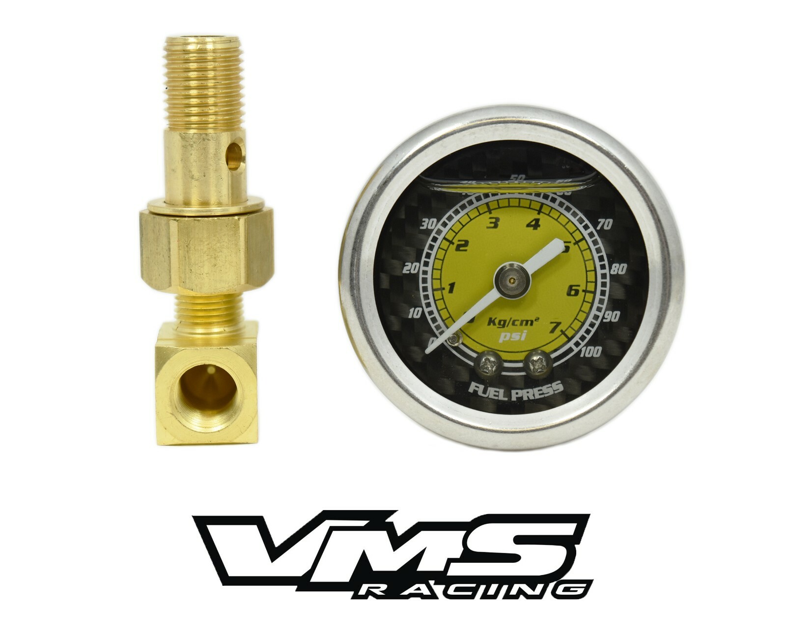 VMS RACING 0-100 PSI FUEL PRESSURE GAUGE YELLOW/CARBON FIBER FOR HONDA ACURA