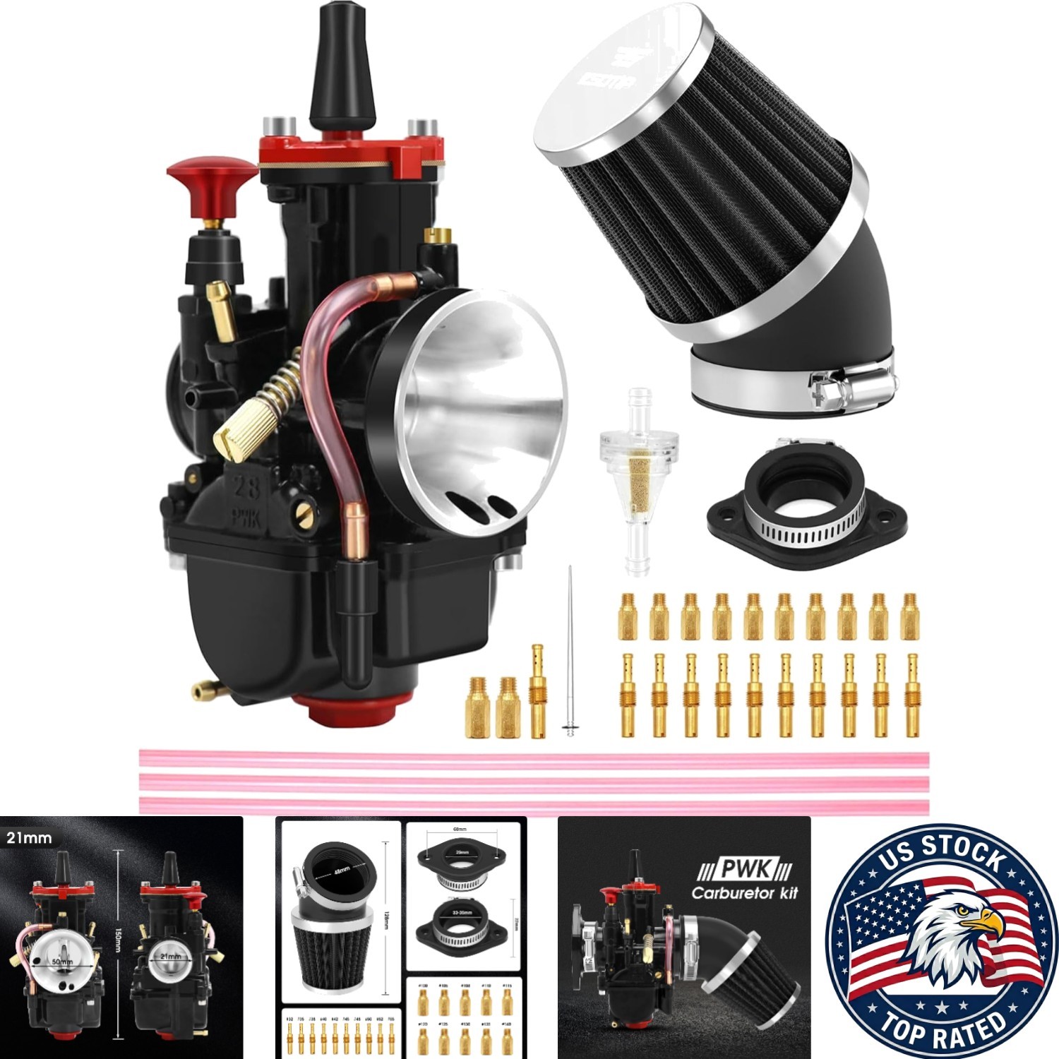 Universal 21mm Carburetor Racing Kit for 2T/4T Engines with Air Filter & Jets