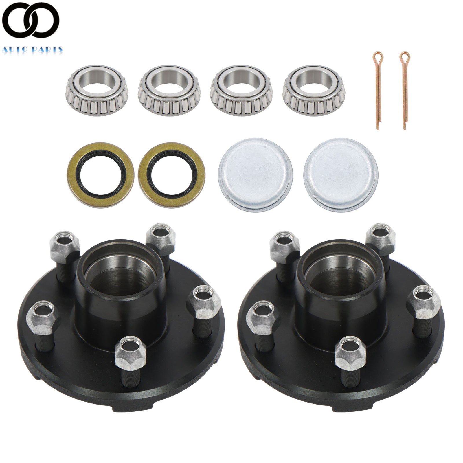 2 Set Trailer Wheel Idler Hub Kit 5 Lug 4.5″ For 2000lb 1″ Spindle & Bearing Kit