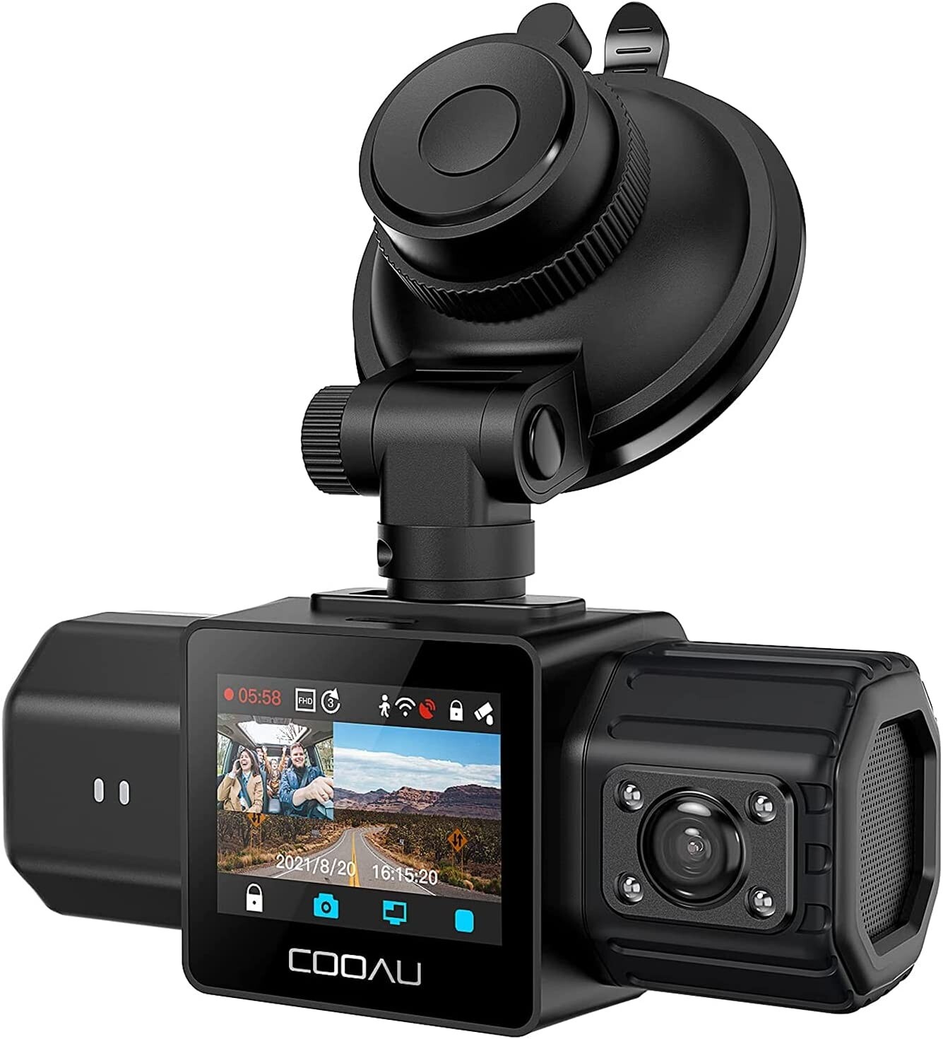 COOAU Dual Dash Camera 1080P Dash Cam Front and Inside, Built-in GPS and WiFi