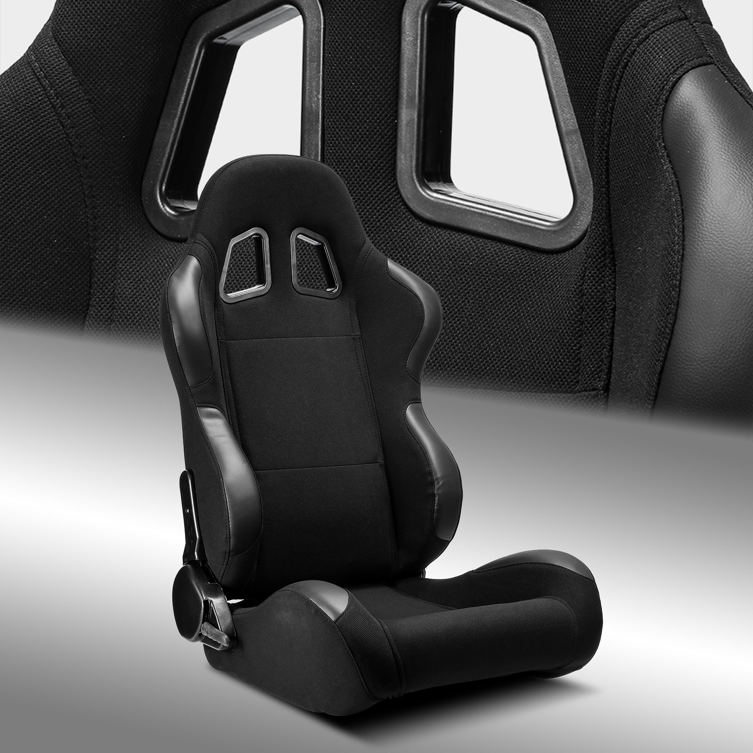 Universal Reclinable Fabric/PVC Leather Black Racing Seats Car Seat Driver Side