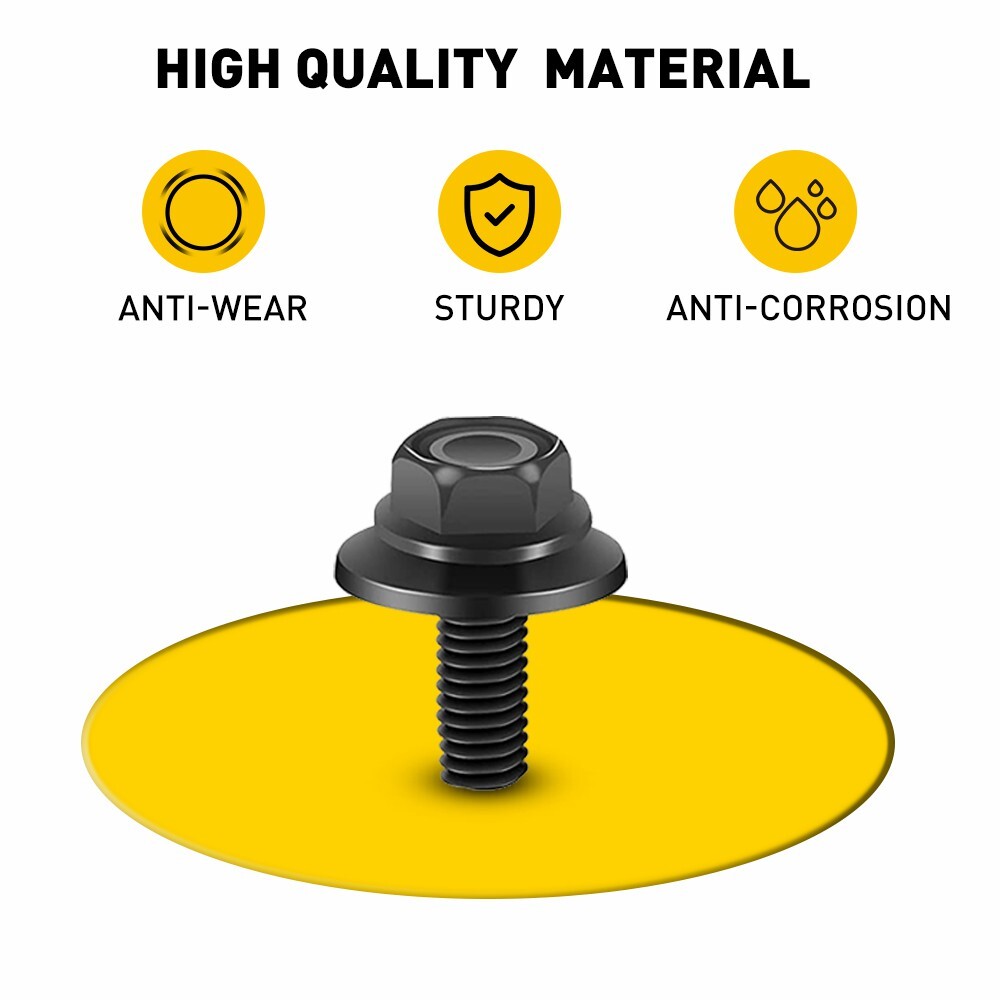 20PCS Body Bolts Screw Fastener Fender M6-1.0x 16mm Long- 10mm Hex- 17mm Washer