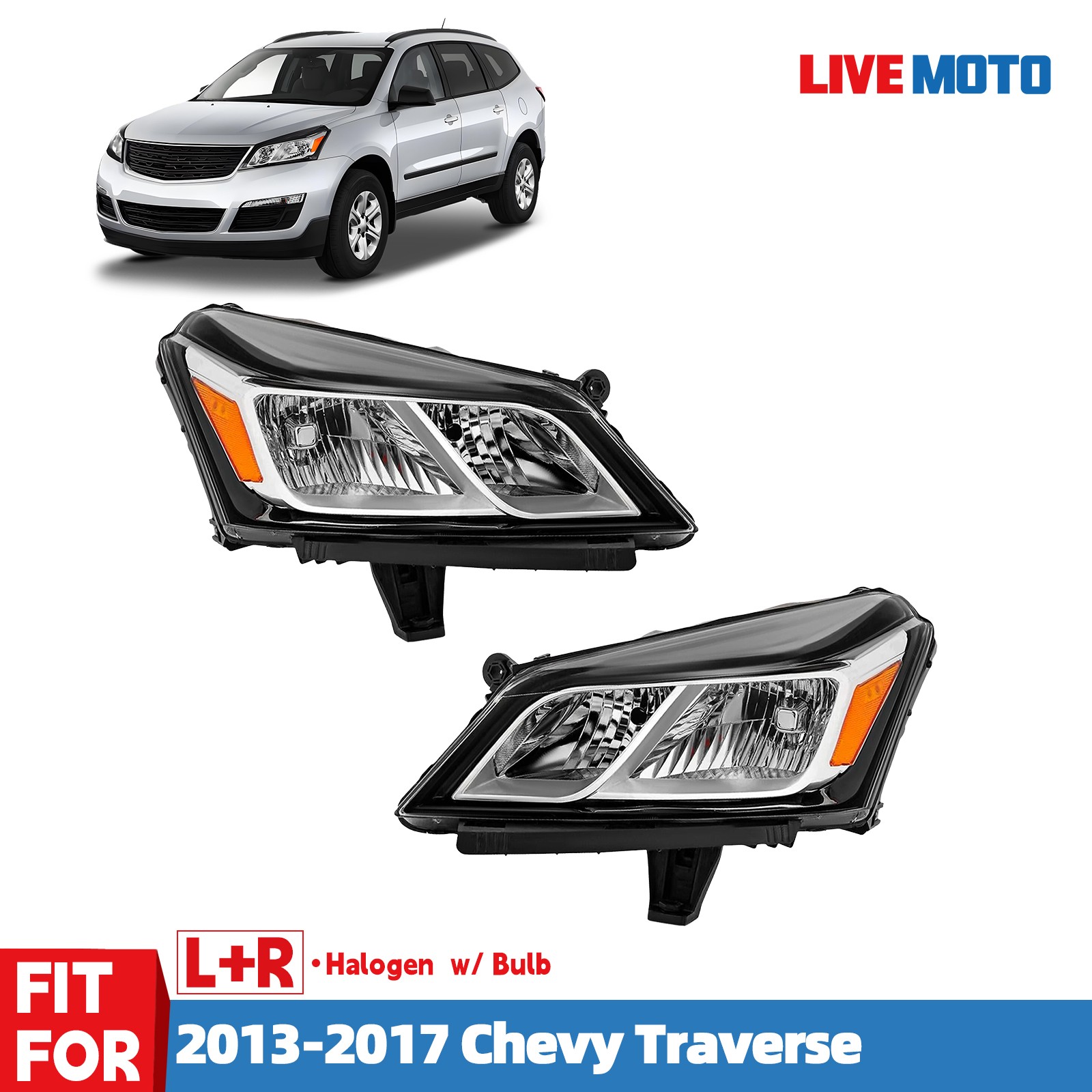 For 2013-2017 Chevy Traverse Halogen Type Headlights W/Bulb Pair Left+Right