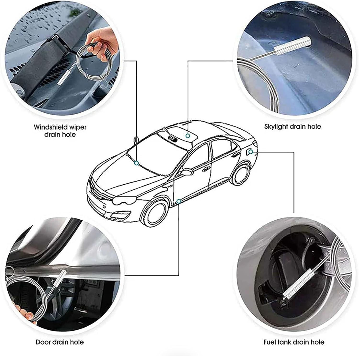 150CM Flexible Car Drain Dredge Sunroof Cleaning Scrub Brush Tool Accessories
