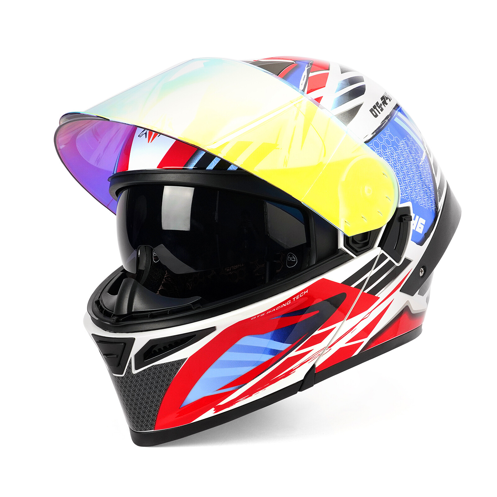 Orthrus DOT Modular Motorcycle Helmet Flip Up Full Face Race Graphic Dual Visor