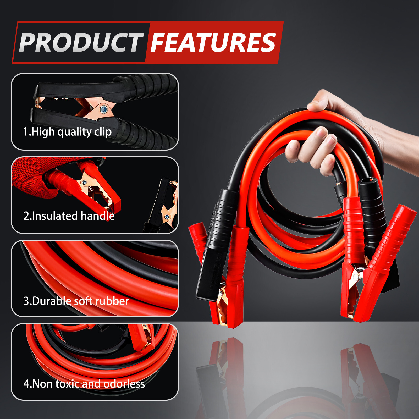 30Ft Auto Jumper Cables 0 Gauge 3000AMP,Automotive Booster Cables for Car Van