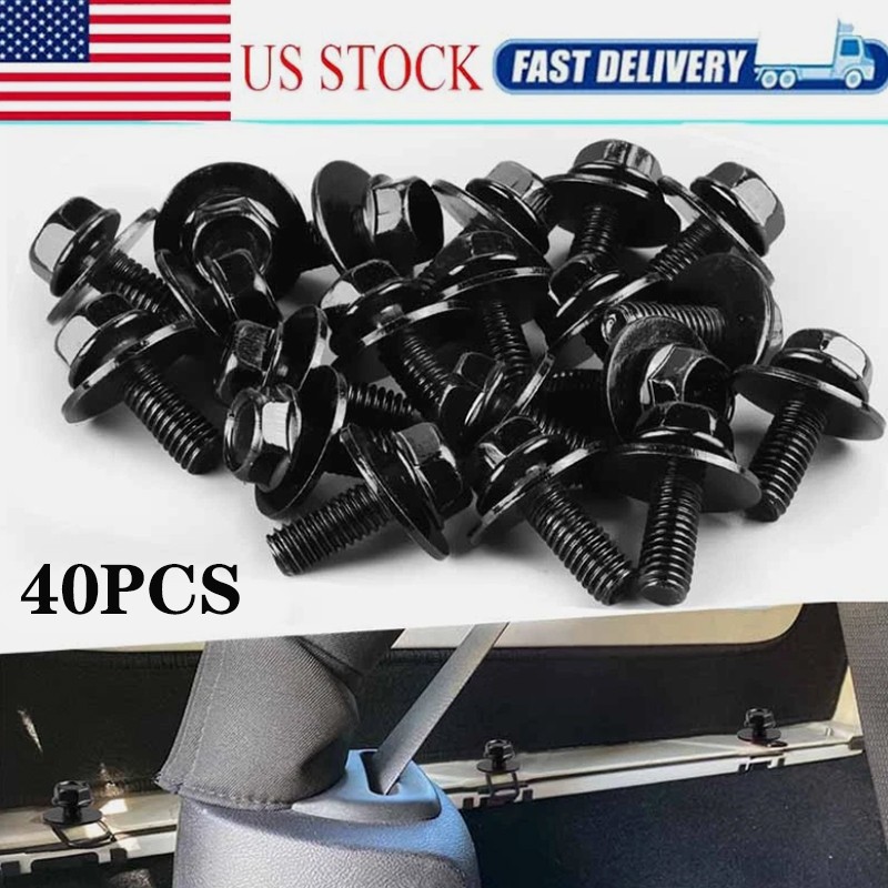 40 Body Bolts Screw Fastener Fender M6-1.0x 16mm Long- 10mm Hex- 17mm Washer 40X