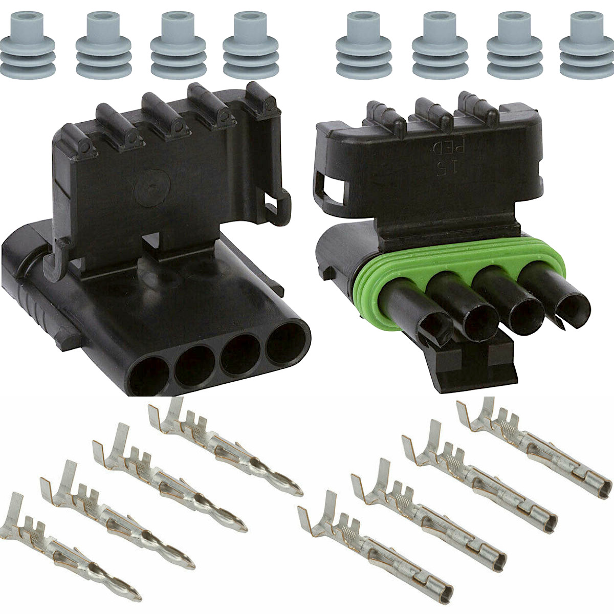 DELPHI WEATHER PACK 4 PIN – CONDUCTOR CONNECTOR KIT 16-14 WS 2 PACK – TWO SETS