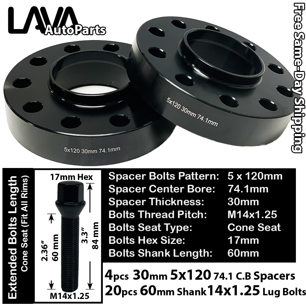 4PC 30MM THICK 5X120 74.1MM C.B WHEEL SPACER+60MM 14X1.25 BOLT FIT BMW X5/X6