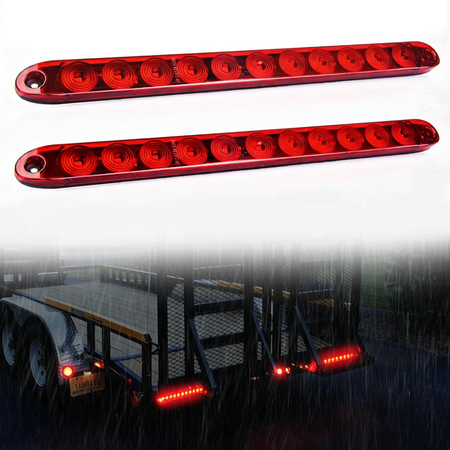 2pcs 16″ Red 11 LED Trailer Truck Light Bar Stop Turn Tail Rear Brake Lamp Strip