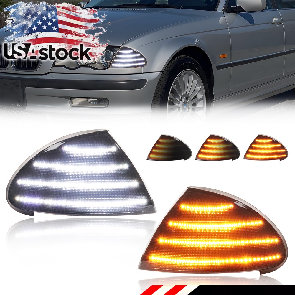 2X Smoke Switchback LED DRL Corner Signal Light For 99-01 BMW 3-Series E46 Sedan