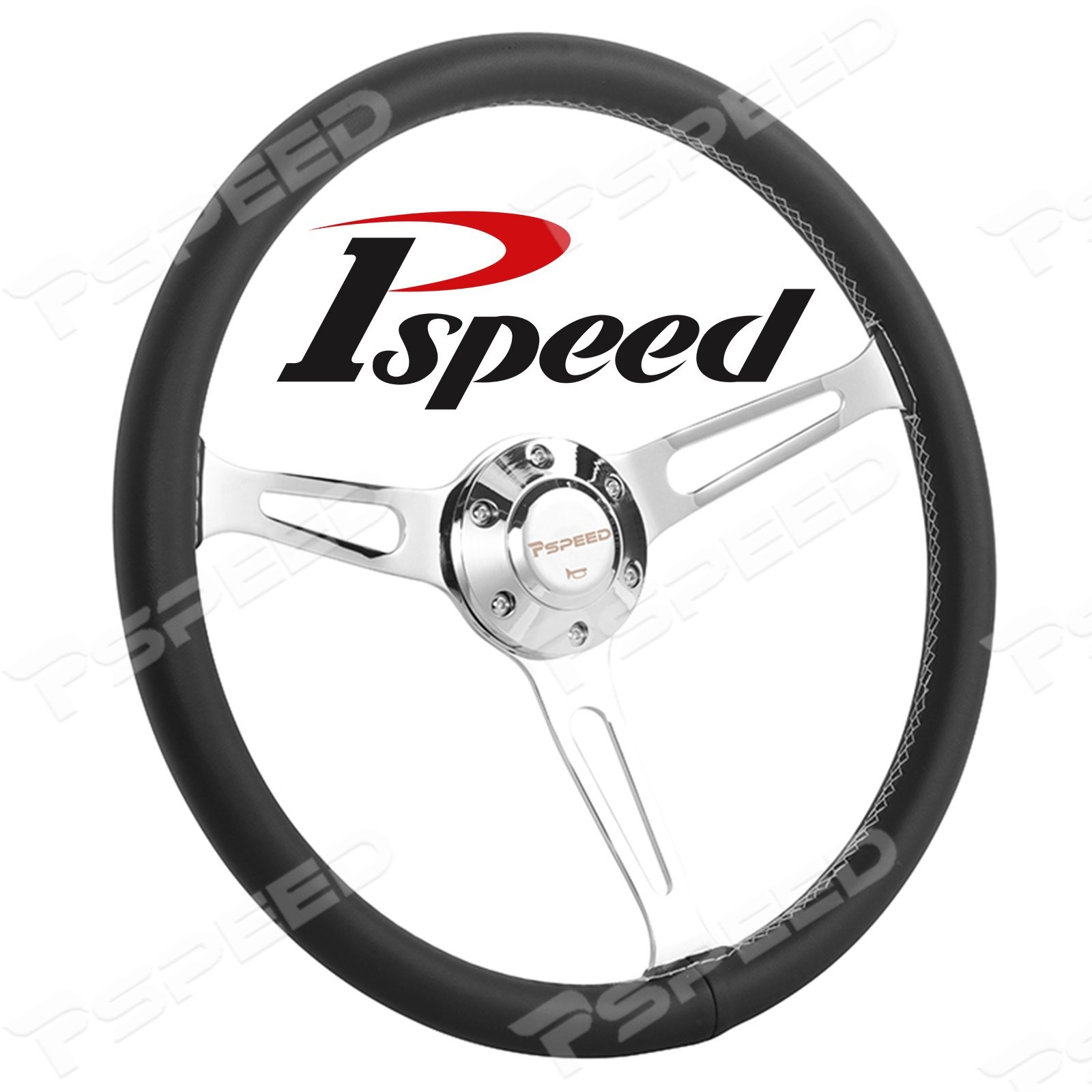 380mm/15inch 6-bolt 3 Spoke Black Car Truck Steering Wheel Microfiber Leather