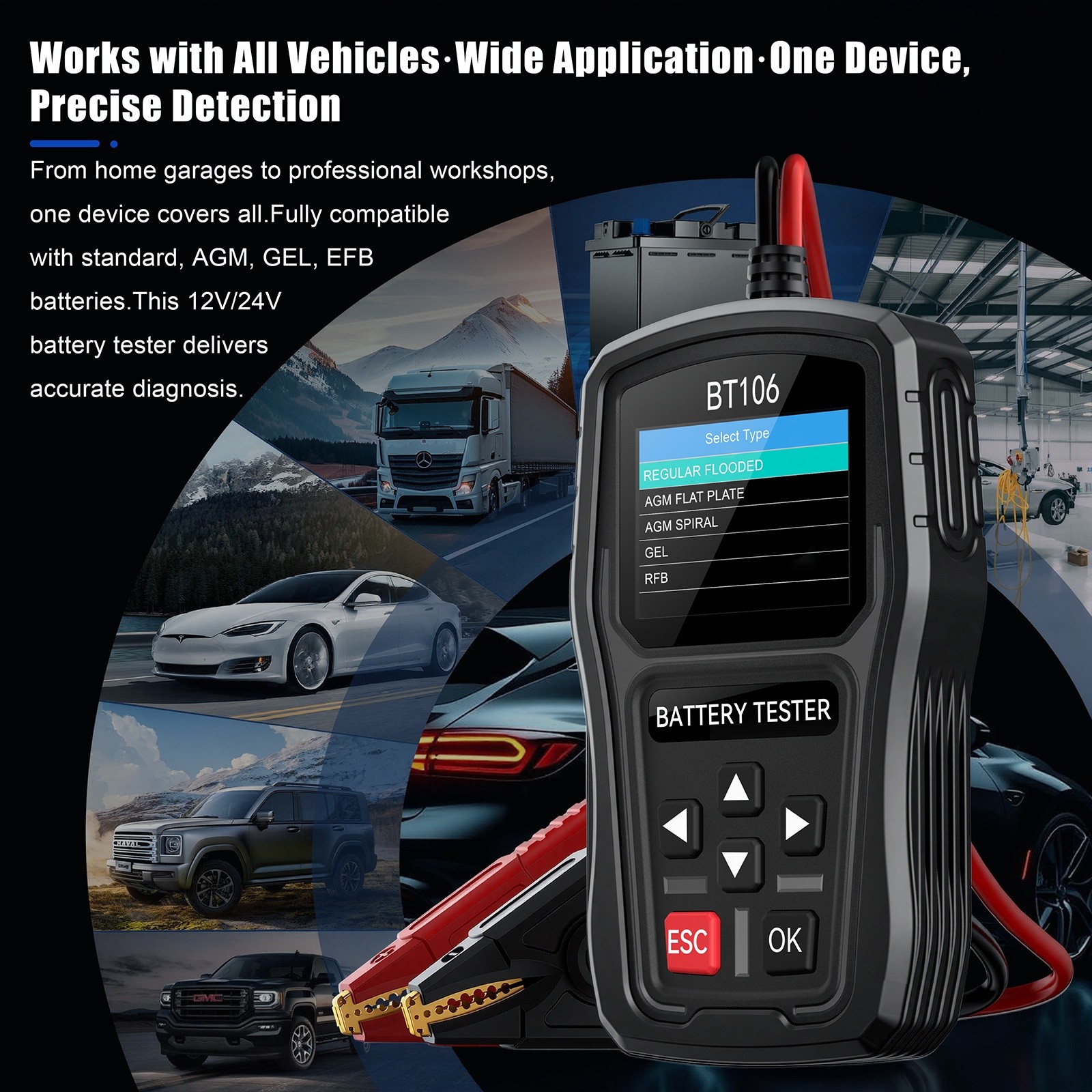 TopDiag 12V24V Car Battery Tester Truck Startup Charging Load Tester AGM GEL EFB