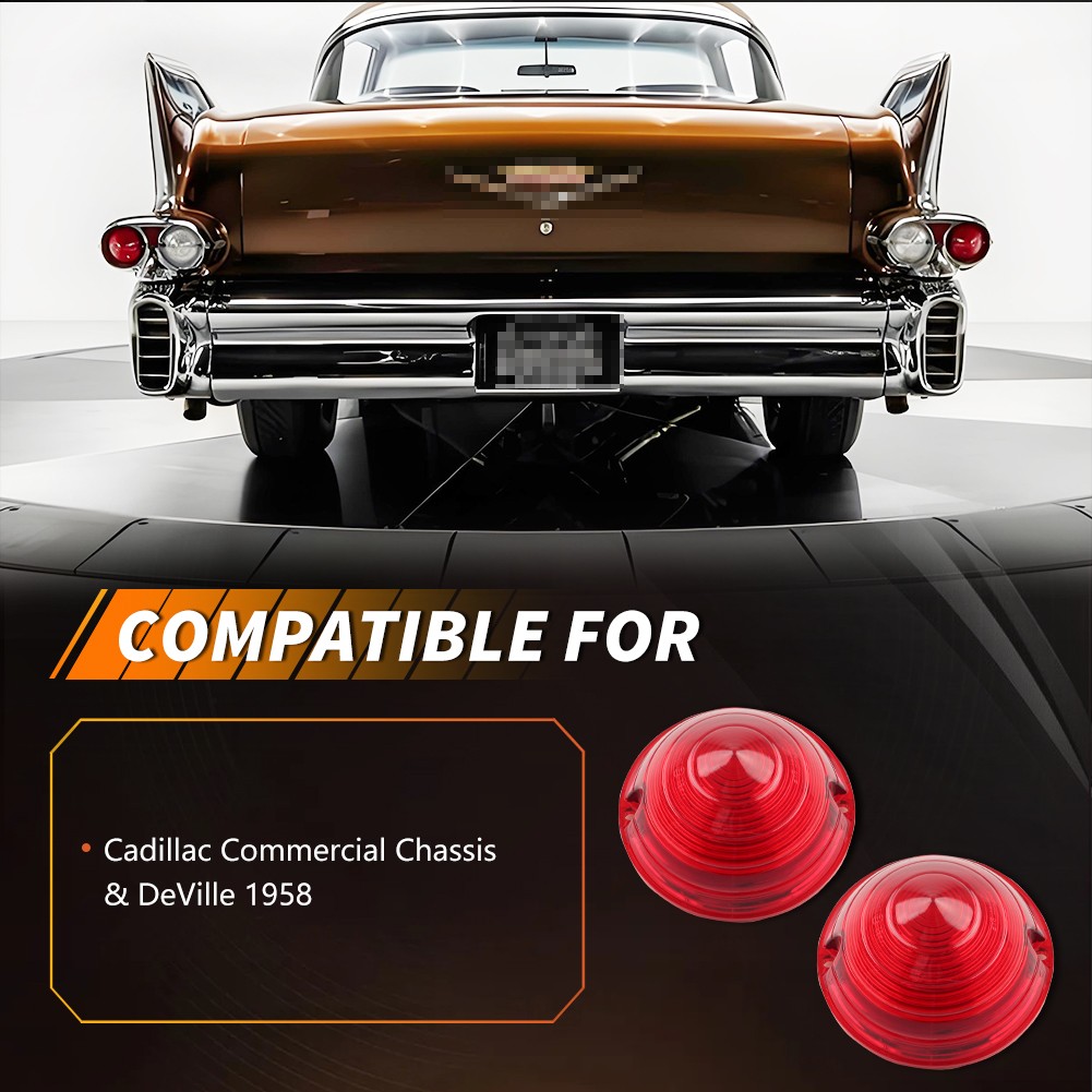 2PCS Red Rear Tail Light Lenses For 1958 Cadillac DeVille & Commercial Chassis