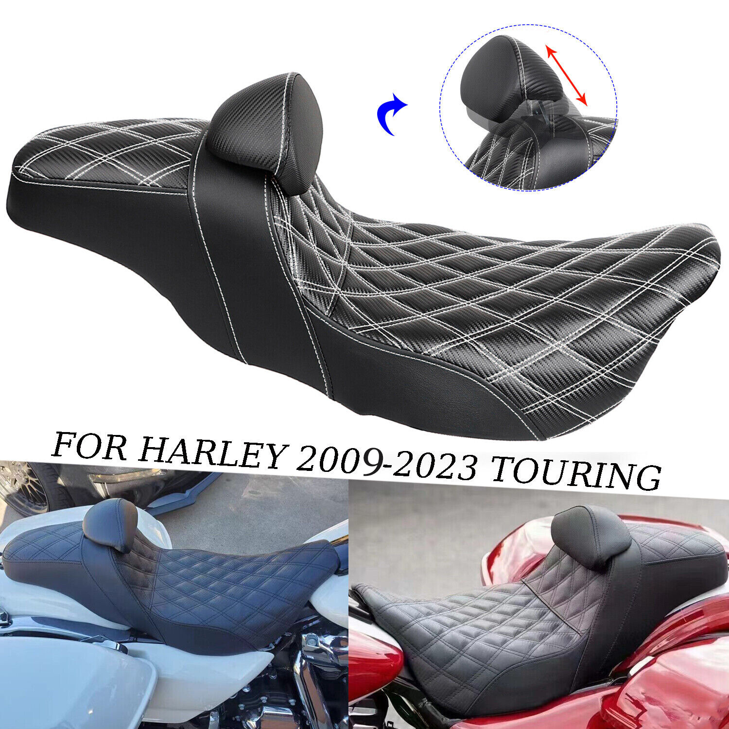 Extended Reach Rider Passenger Step Up Seat + Driver Backrest For Harley Touring