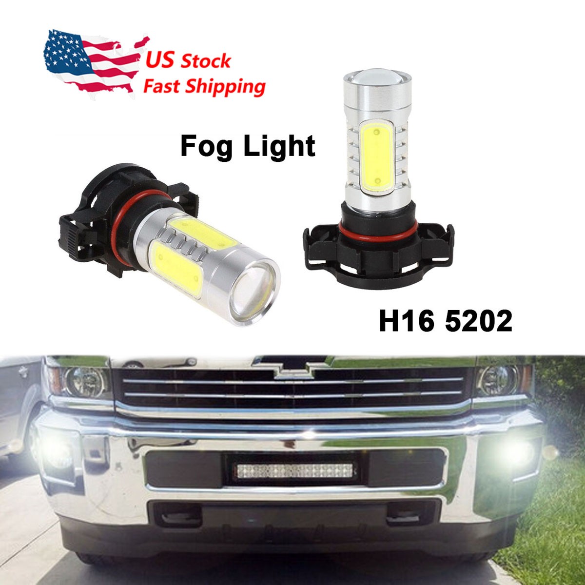 For Chevy Colorado 2016-2020 High Power 5202 H16 COB White LED Foglight Bulbs