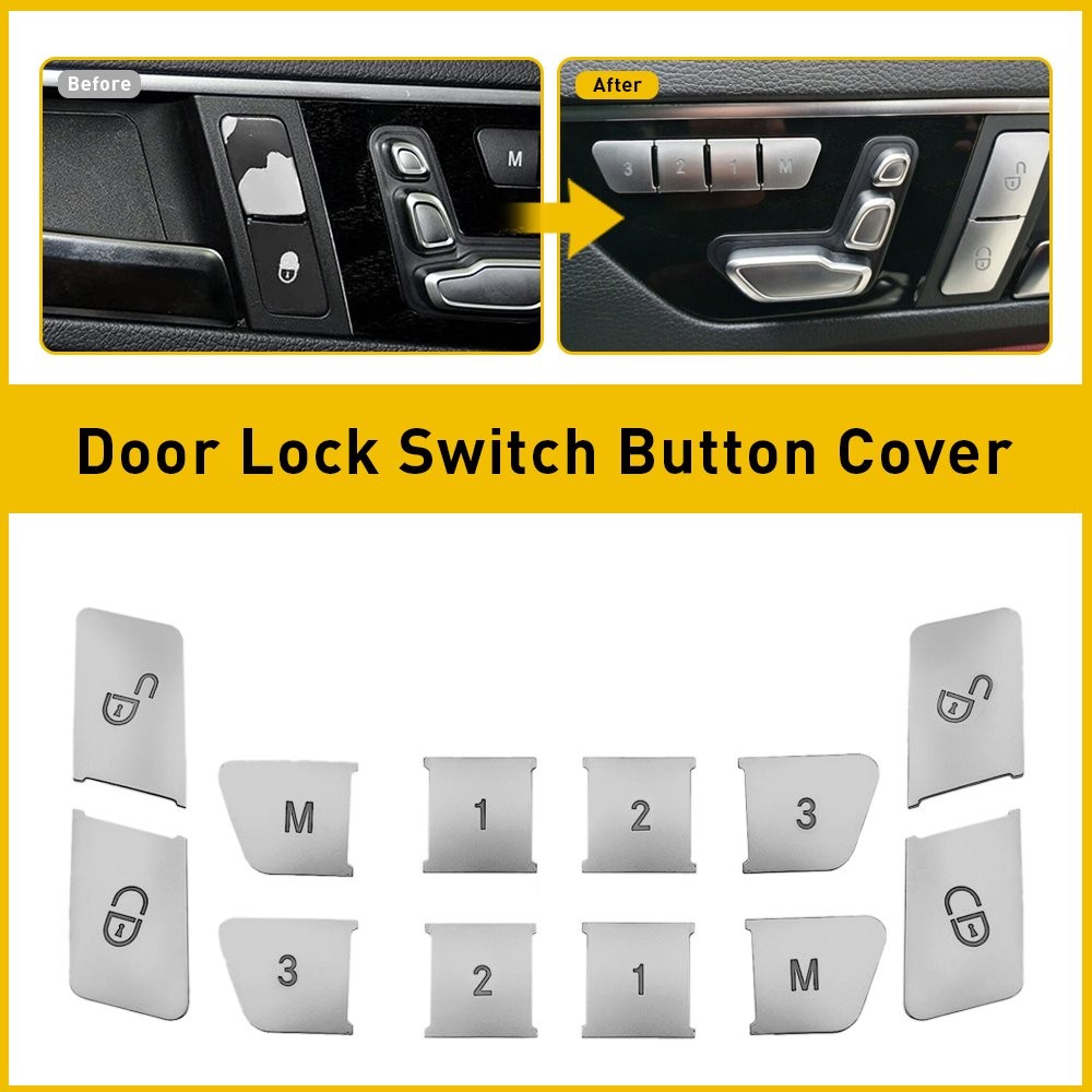 Silver Inner Door Lock Switch Cover Button Trims For E Benz Class W212 2010-2015
