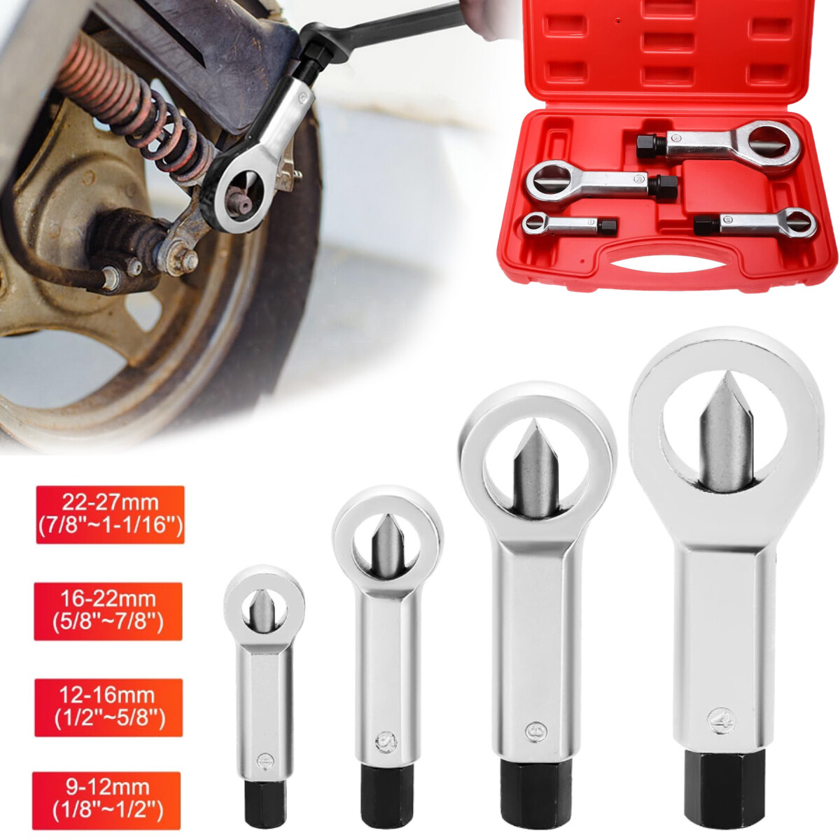 4Pcs Nut Splitter Cracker Set Heavy Duty 9-27mm Damaged Bolt Remover Tool