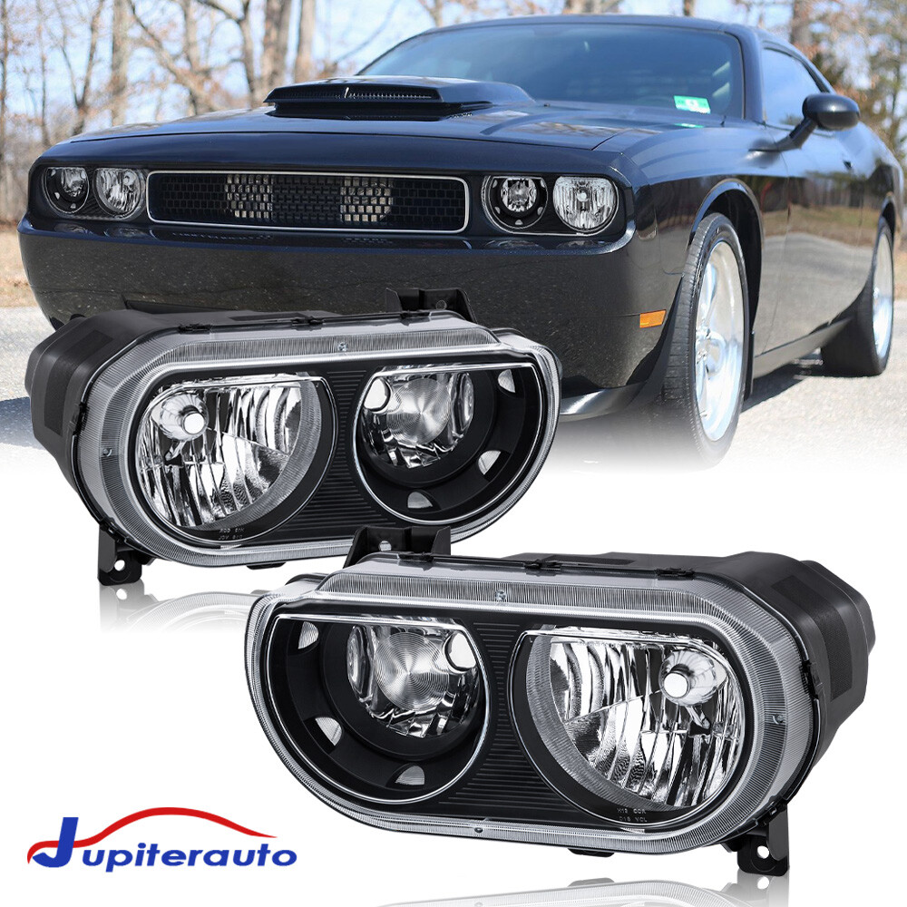 For 2008-2014 Dodge Challenger Black Headlights Assembly Left & Right Side