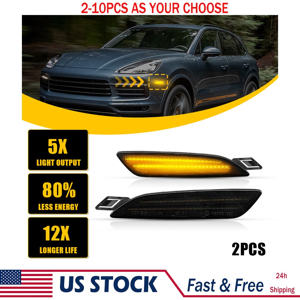 Fit 2015 16-2019 Porsche Cayenne Front Side Marker Light Smoked Amber LED 2-10X