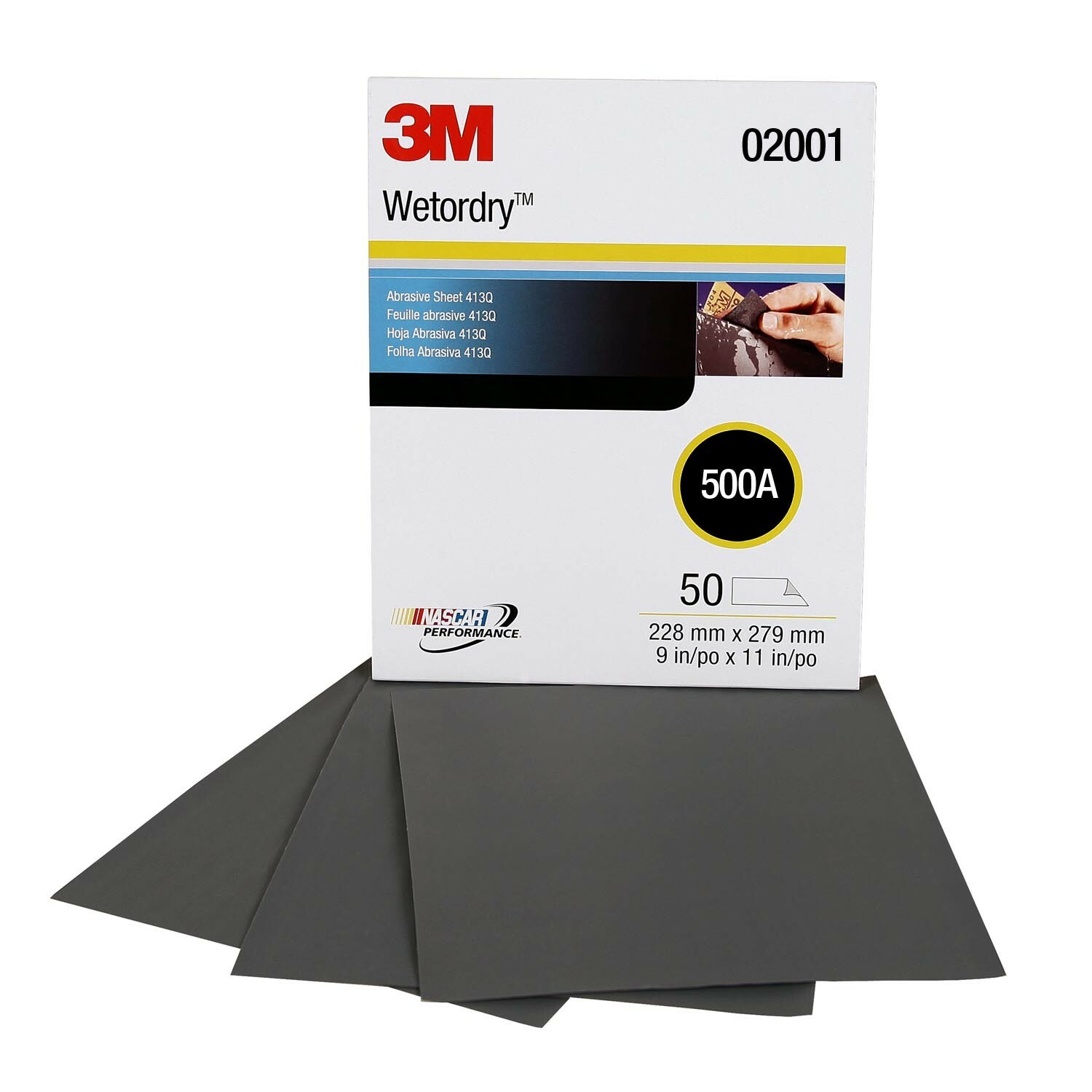 3M 02001 Wetordry 9 in x 11 in 500 Grit 413Q Abrasive Sanding Sheet (50/Box)