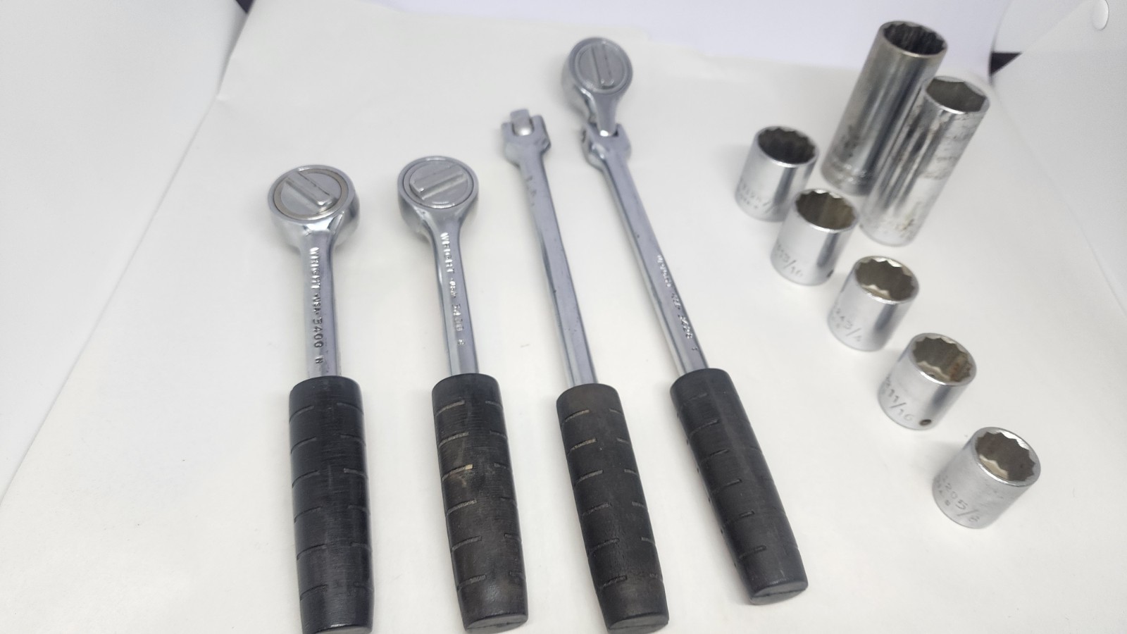 VTG Wright Tool Company Ratchet Lot Of 3 + Breaker Bar With Sockets 3/8″dr 12pt