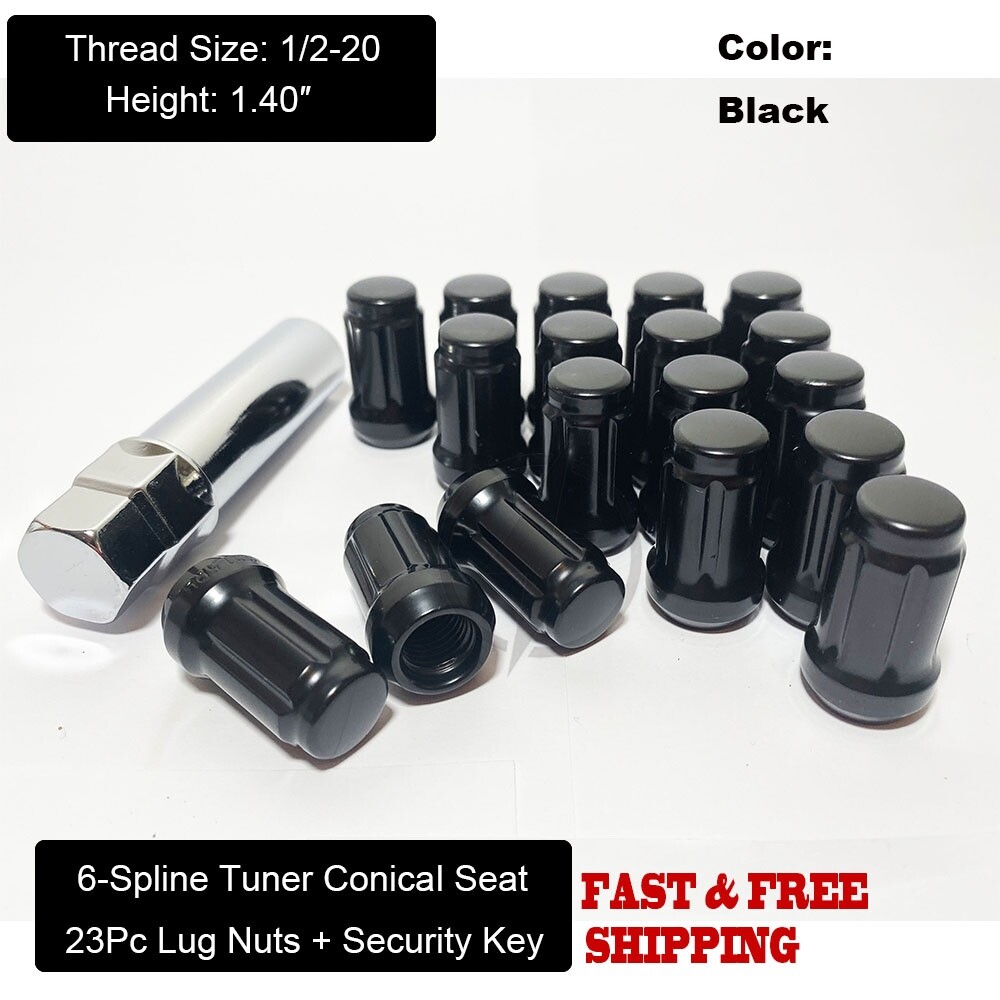 23 Black Spline Lug Nuts 1/2″-20 For Jeep Wrangler JK YJ TJ KK MJ + Security Key
