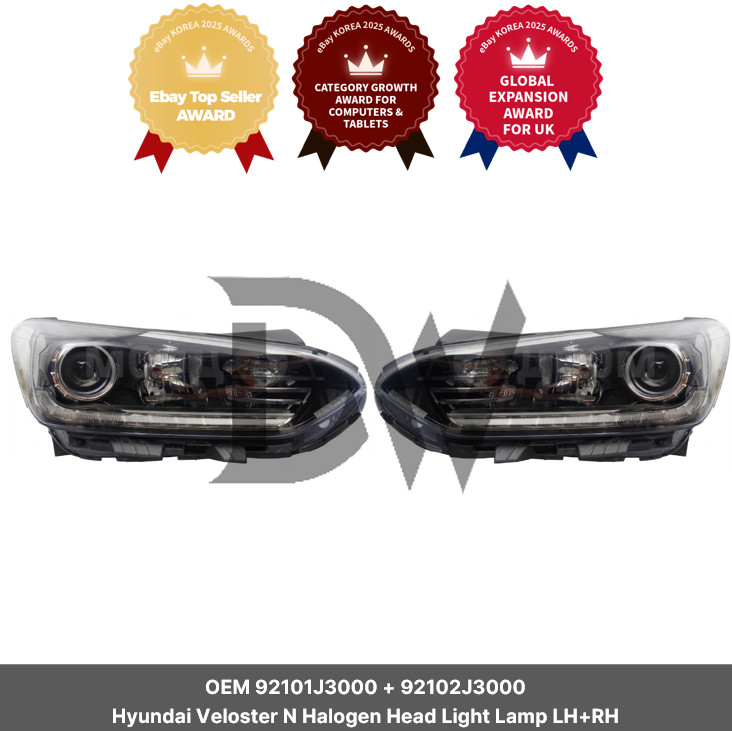 OEM 92101J3000 + 92102J3000 / Hyundai Veloster N Halogen Head Light Lamp LH+RH
