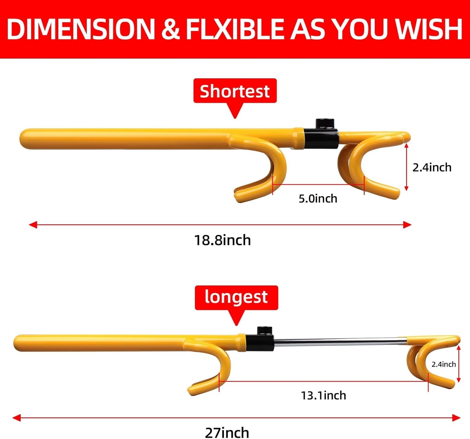 NOEAIKE HEAVY DUTY STEERING WHEEL LOCK ANIT-THEFT CAR DEVICE DOUBLE HOOKS YELLOW