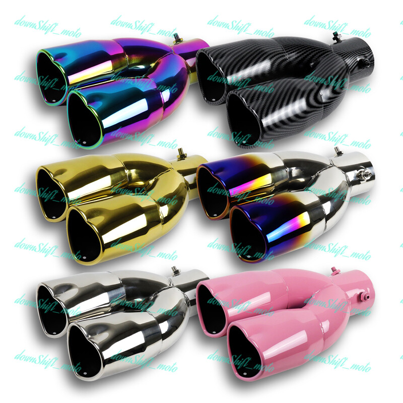 Dual Heart Shape Car Exhaust Muffler Tip Pipe 63mm 2.5‘’ Inlet 8.0‘’ Long New